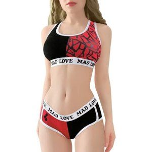 Women Red Black Cotton and Panties Sports Loungewear Bralette Set